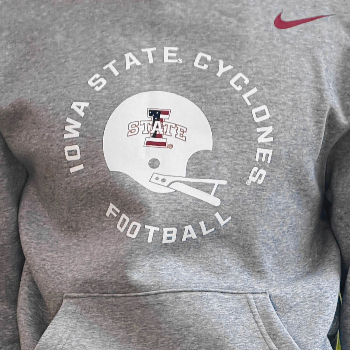 e Patriotic I-State SU26 Dark Gray Heather Hooded Sweatshirt design close up